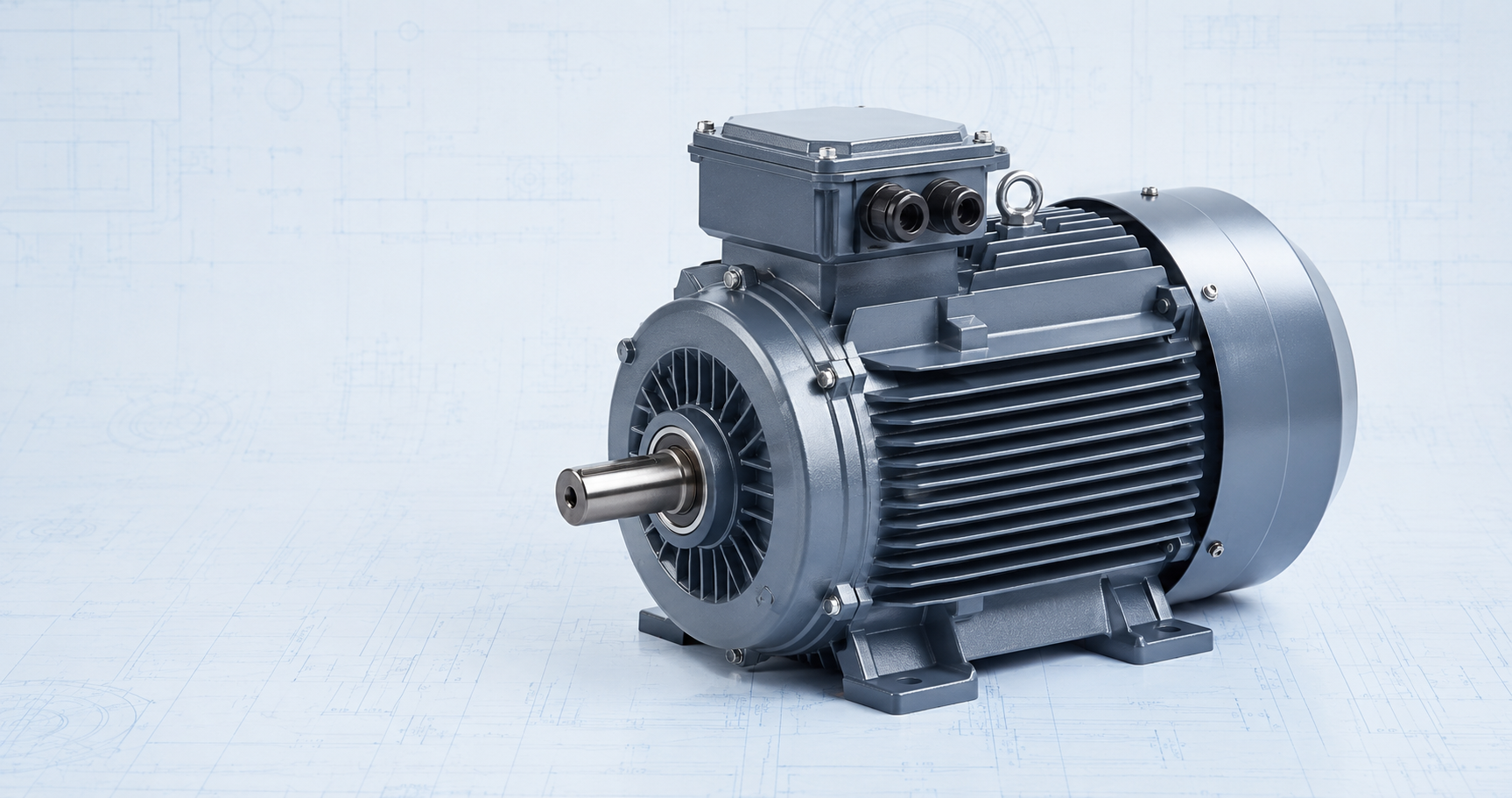 Moteur électrique industriel présenté sur un plan technique